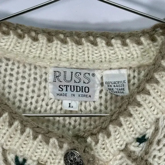 Vintage Bauble Cream Knit Cardigan Sweater Large - Picture 3 of 6